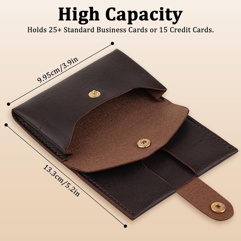 ZHOMA Credit Card Holder and Business Card Holder with Coin Pocket, Slim Minimalist Leather Wallet with ID Window for Women and Men - Dark Brown - Image 3